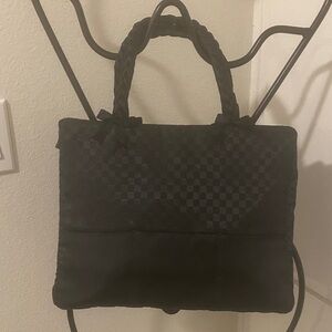 Naraya Satin Black Woven Tote Bag with Braided Handles